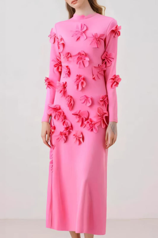 3D Floral Embellished Maxi Dress with Bow Accent