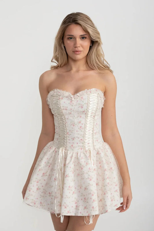 Floral Corset Mini Dress with Hidden Shorts - Pink
