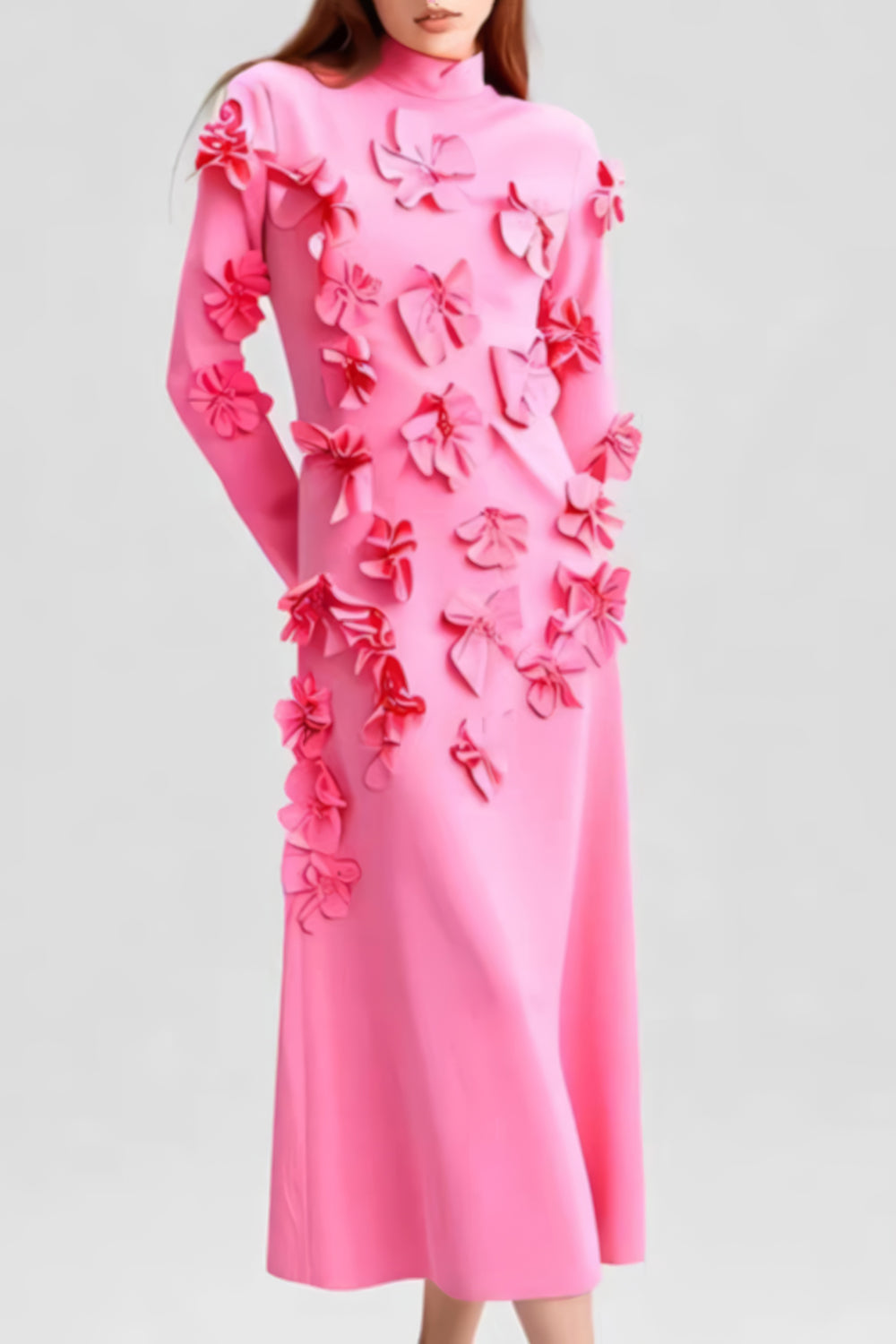 3D Floral Embellished Maxi Dress with Bow Accent