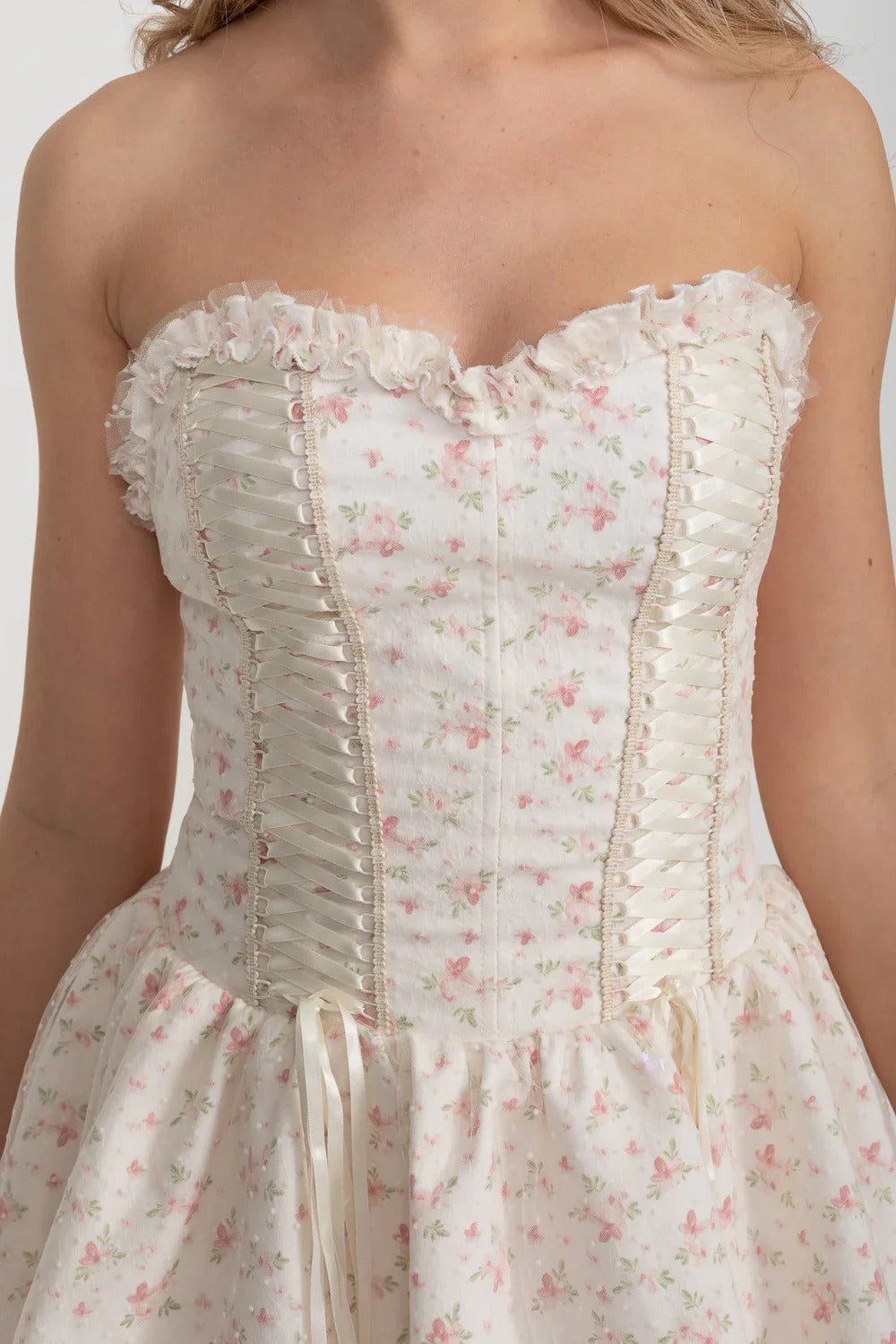 Floral Corset Mini Dress with Hidden Shorts - Pink