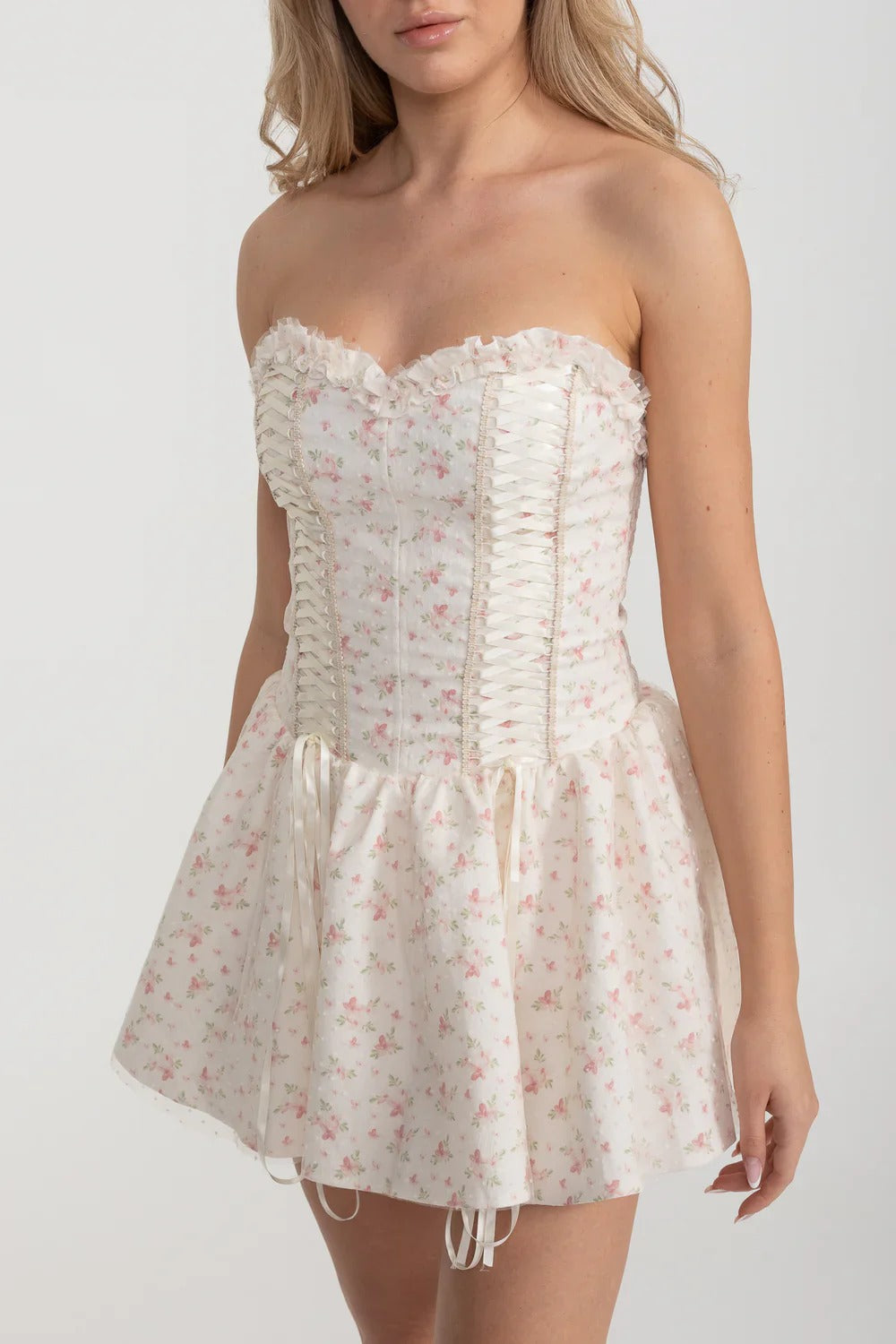 Floral Corset Mini Dress with Hidden Shorts - Pink