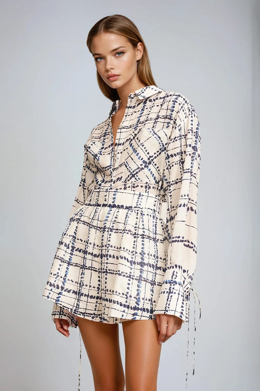 Two-Piece Set with Printed Shirt and Shorts - White