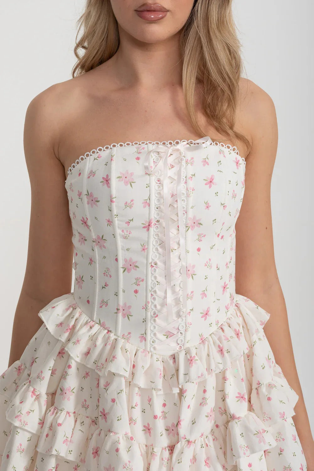 Ruffled Corset Mini Dress with Hidden Shorts - Pink