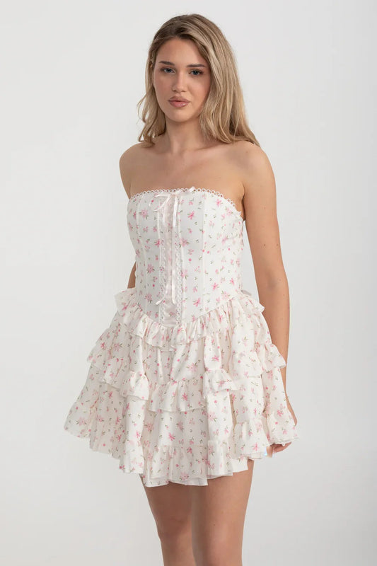 Ruffled Corset Mini Dress with Hidden Shorts - Pink