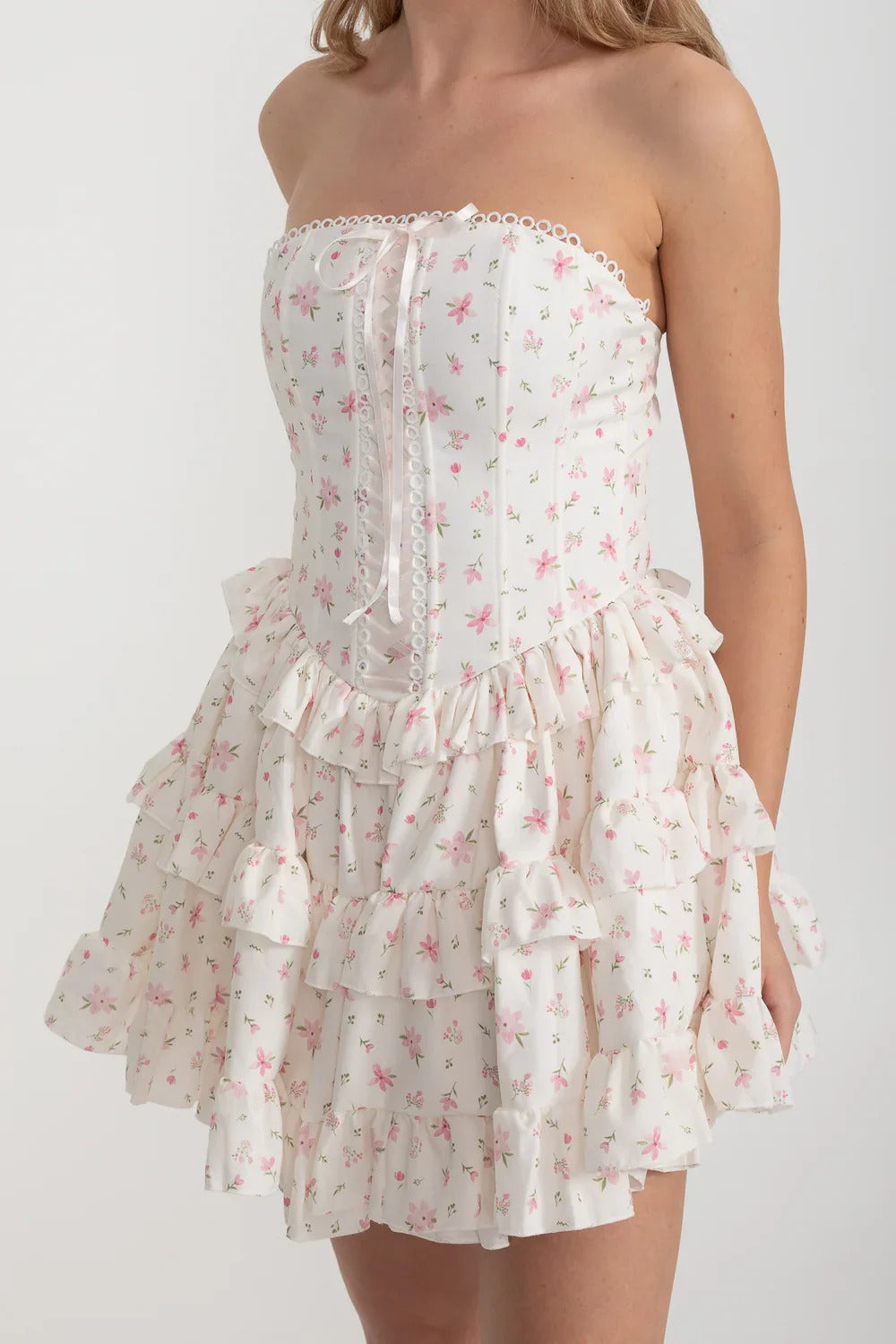 Ruffled Corset Mini Dress with Hidden Shorts - Pink