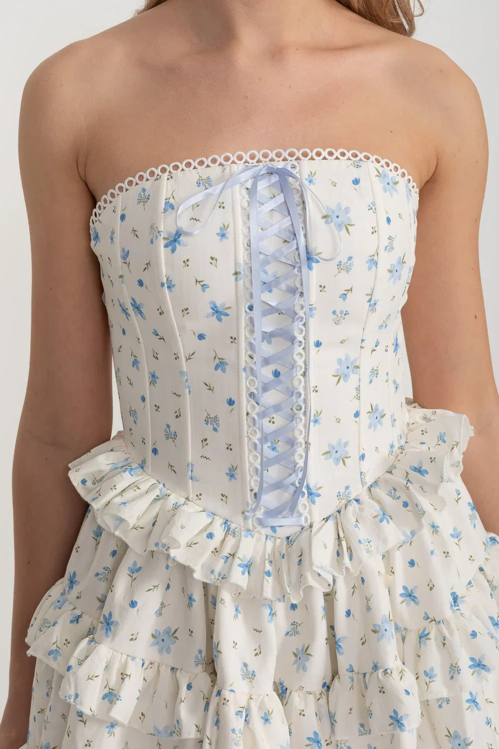 Ruffled Corset Mini Dress with Hidden Shorts - Blue