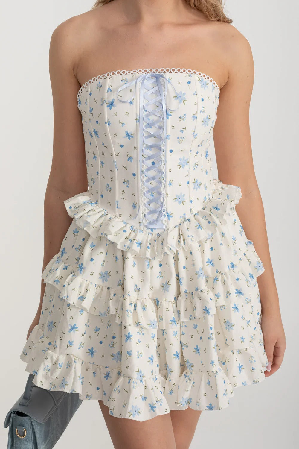 Ruffled Corset Mini Dress with Hidden Shorts - Blue