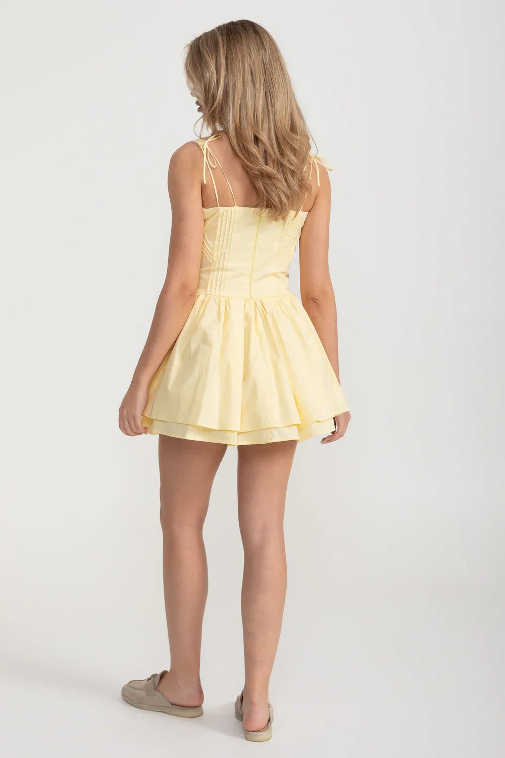 Corset Mini Dress with Lace-Up Front - Yellow