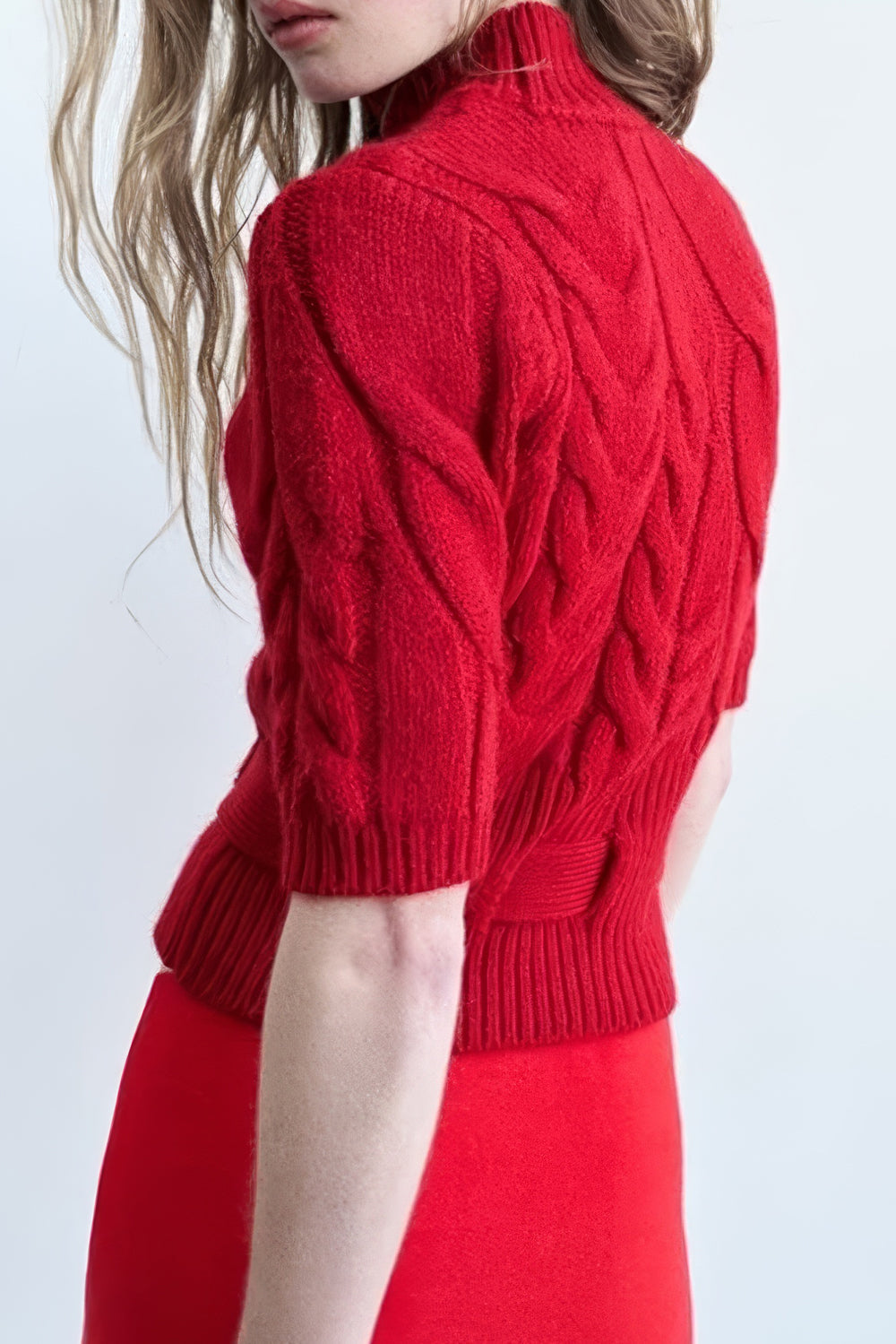 Knit Belted Short-Sleeve Sweater