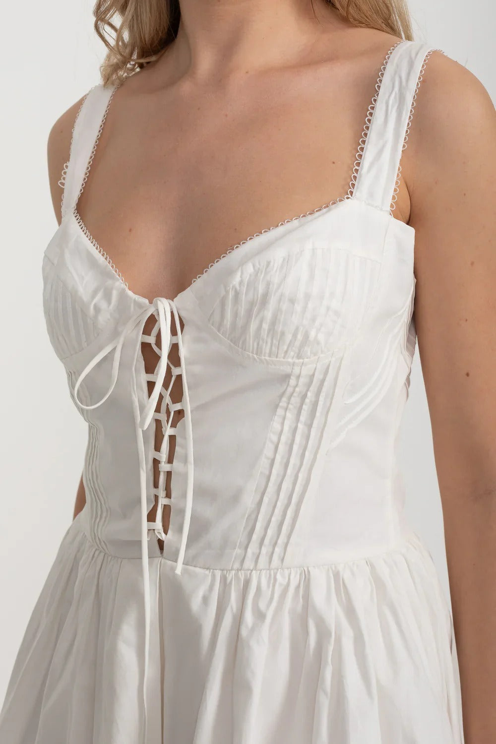Corset Mini Dress with Lace-Up Front - White