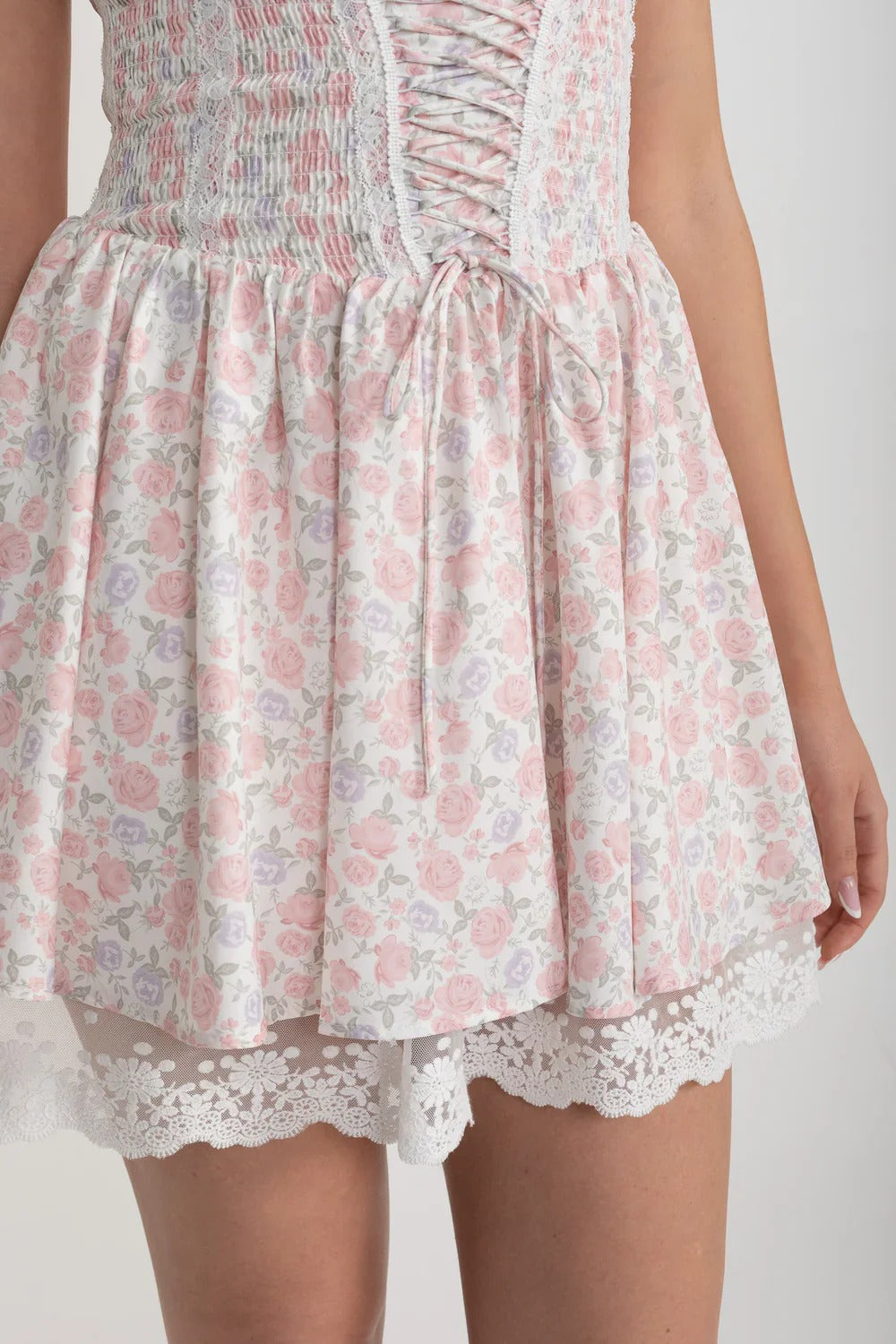 Floral Corset Mini Dress with Built-in Bloomers - Pink