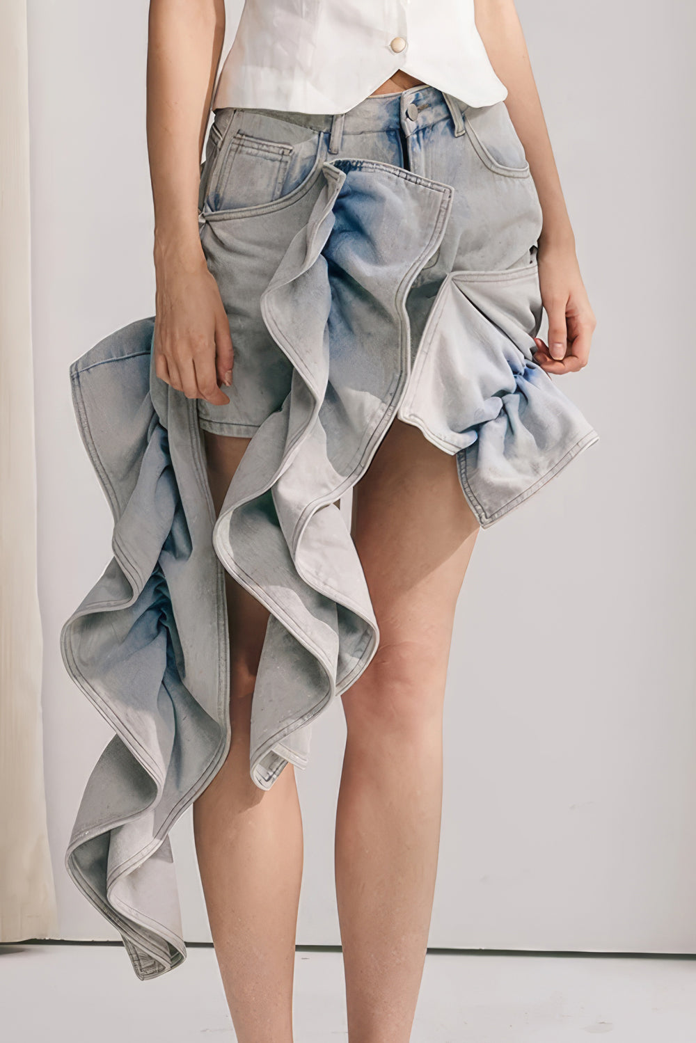 Asymmetrical Ruffled Denim Skirt