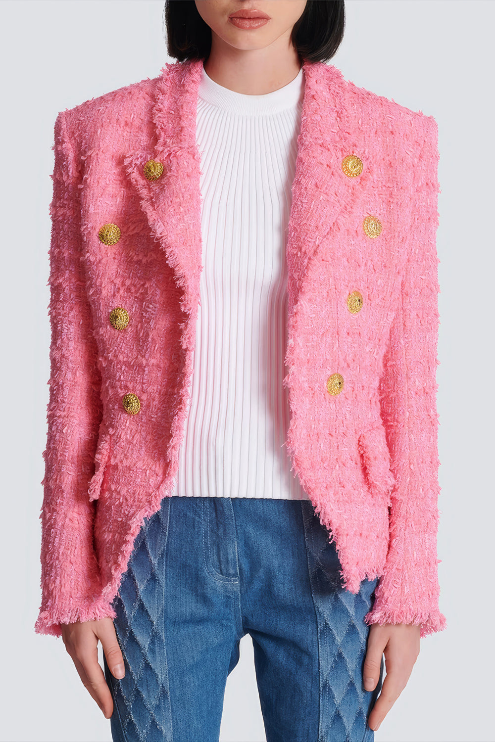 Textured Double-Breasted Blazer