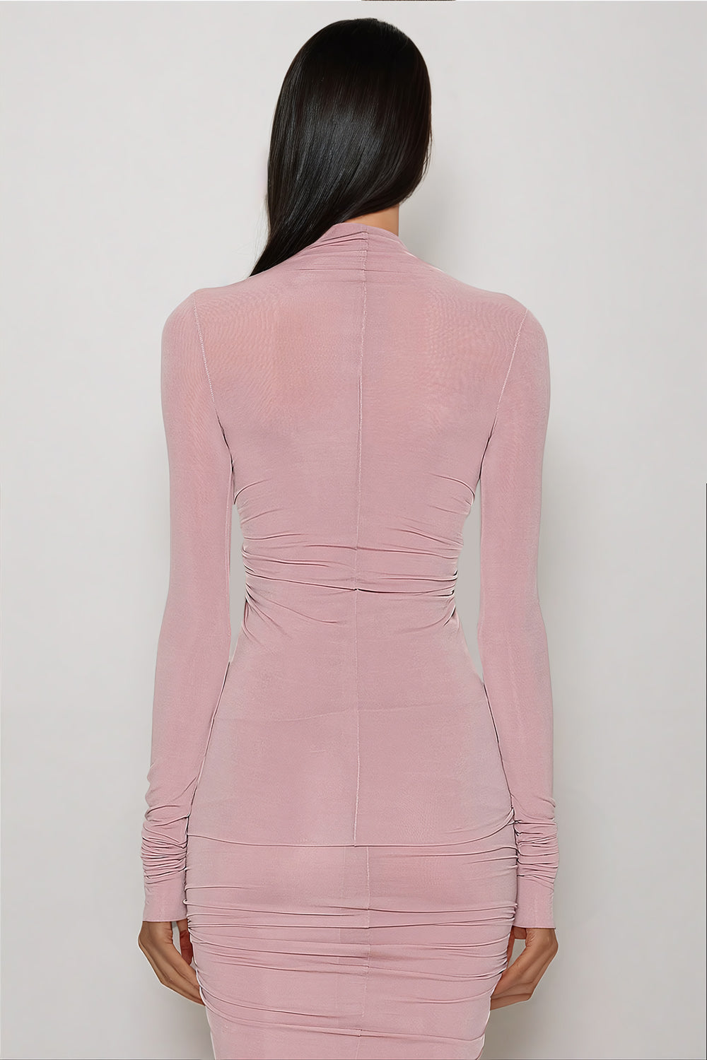 Ruched Cut-Out Front Long Sleeve Top - Pink