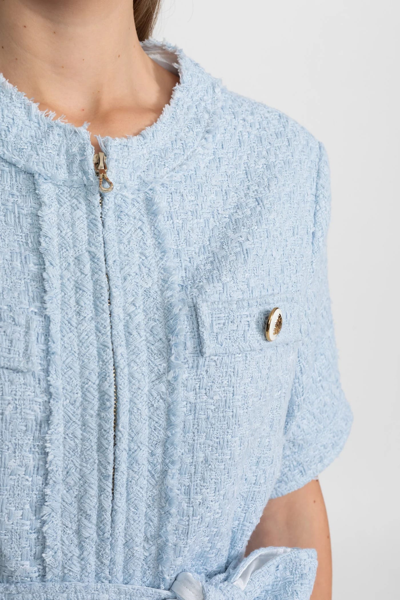 Short Sleeve Mini Dress with Belt and Pocket Detail - Blue