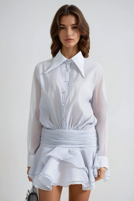 Draped Button-Up Mini Dress - Gray