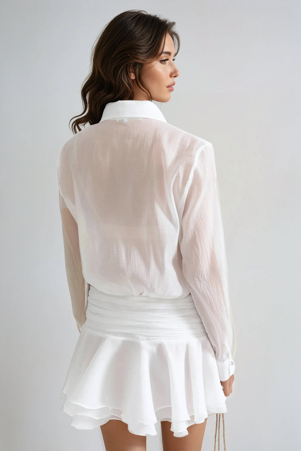 Draped Button-Up Mini Dress - White