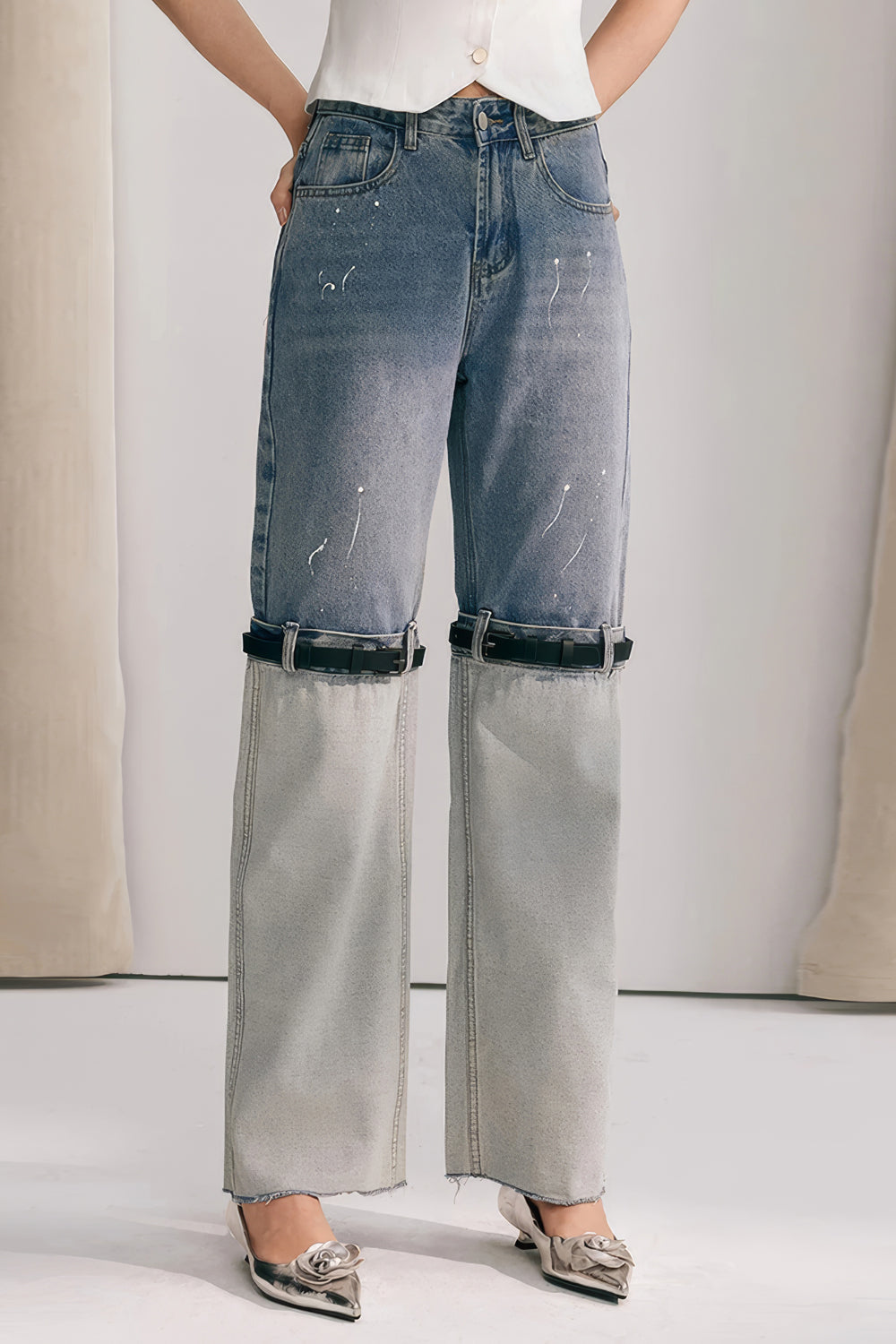 Layered Jeans with with Buckle Detail