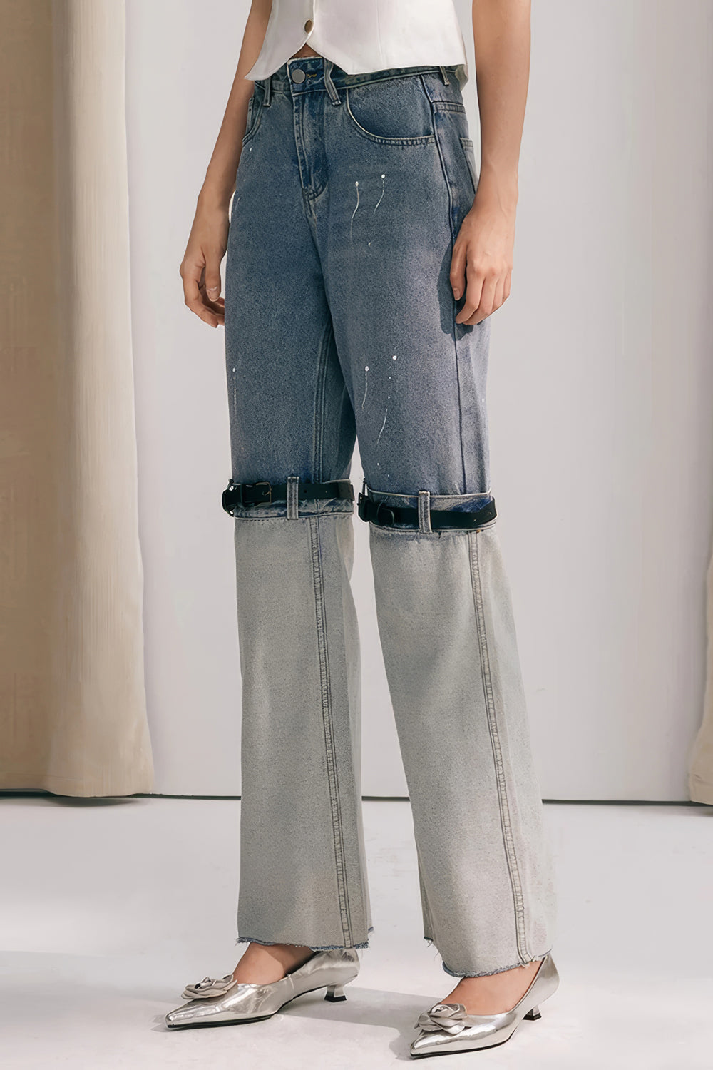 Layered Jeans with with Buckle Detail