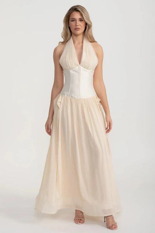Halter Corset Gown with Tulle Skirt - Ivoire