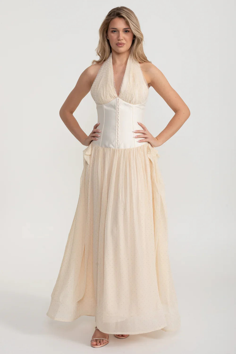 Halter Corset Gown with Tulle Skirt - Ivoire