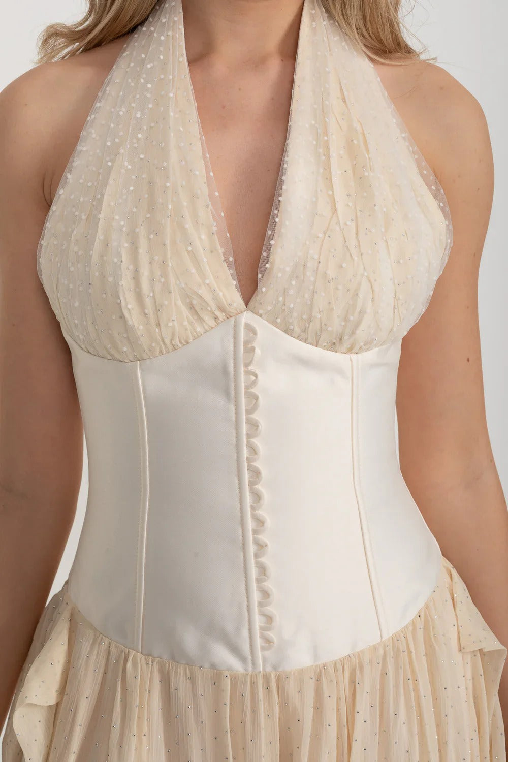 Halter Corset Gown with Tulle Skirt - Ivoire