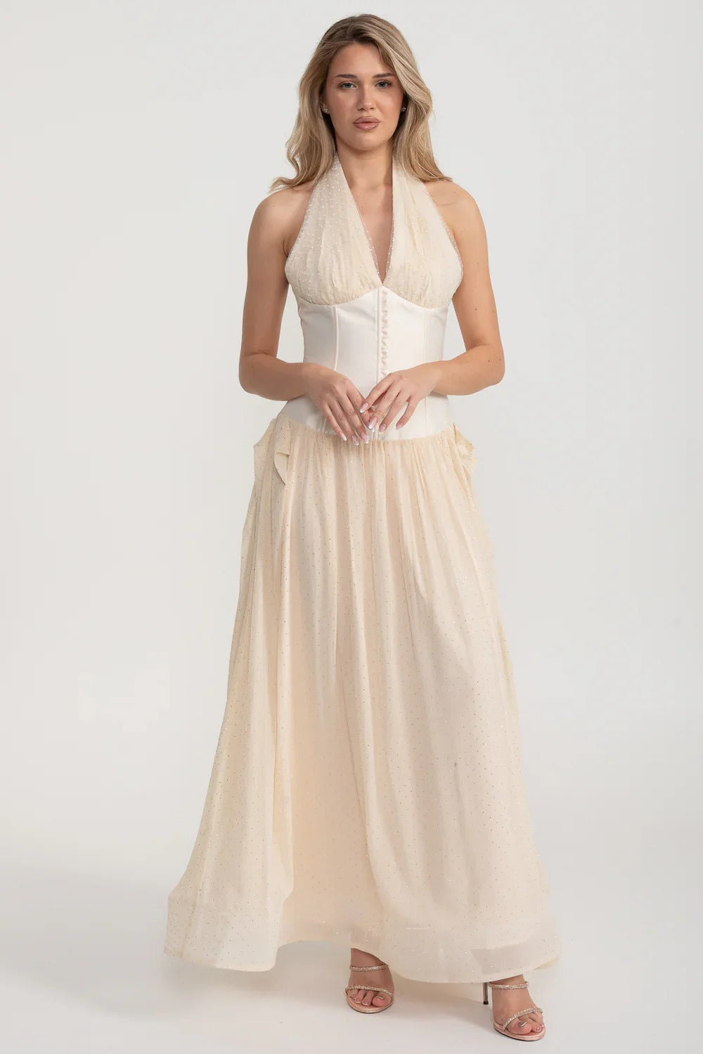 Halter Corset Gown with Tulle Skirt - Ivoire