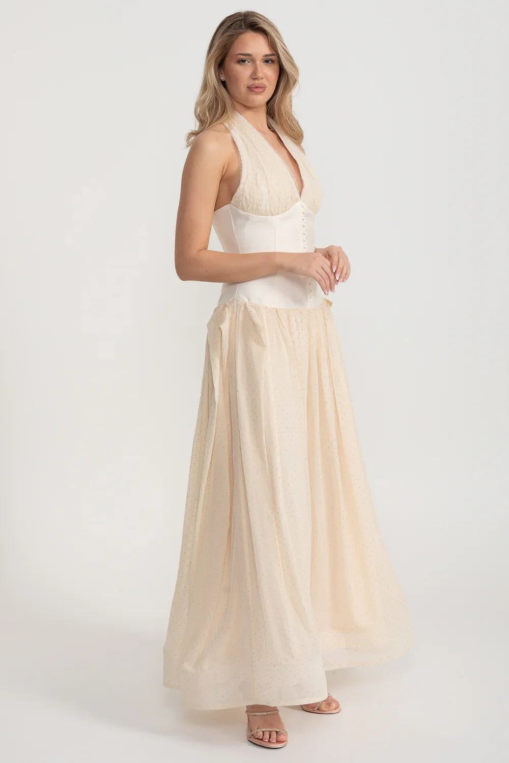 Halter Corset Gown with Tulle Skirt - Ivoire