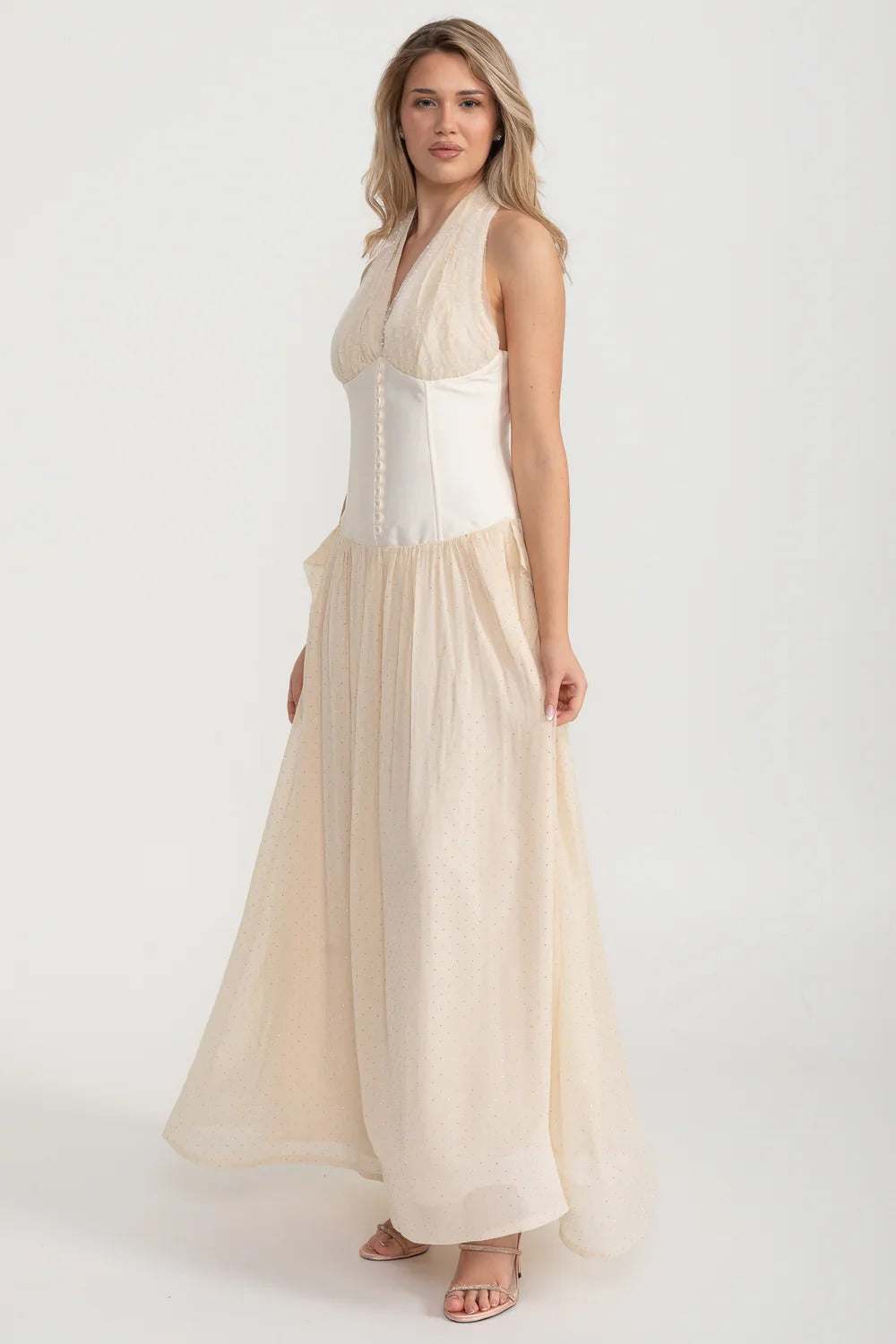Halter Corset Gown with Tulle Skirt - Ivoire