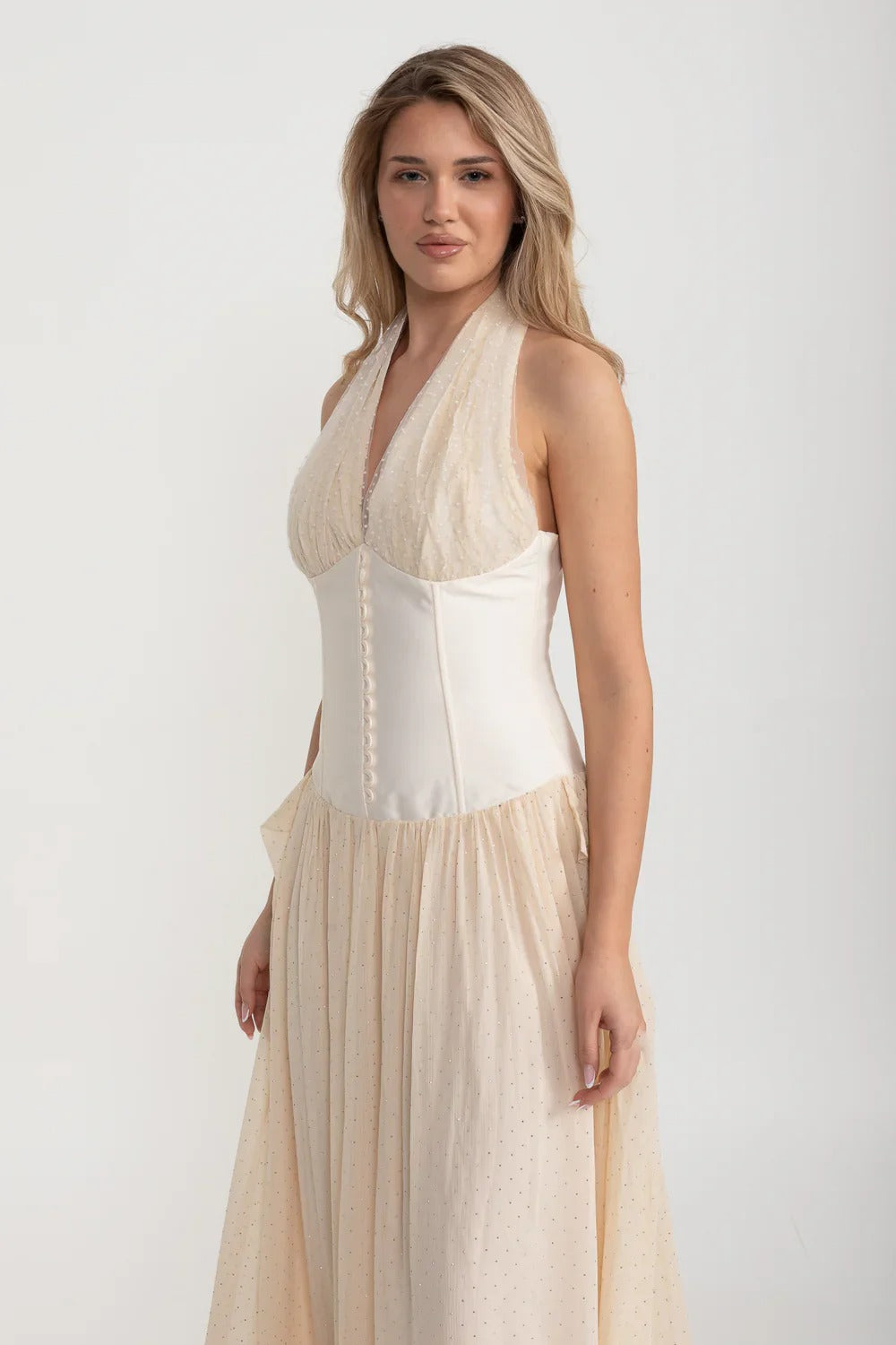 Halter Corset Gown with Tulle Skirt - Ivoire