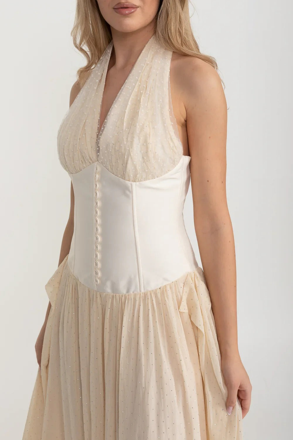 Halter Corset Gown with Tulle Skirt - Ivoire