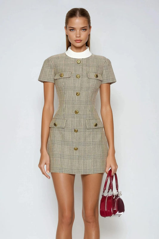 Short Sleeve Button Detail Mini Dress - Gray