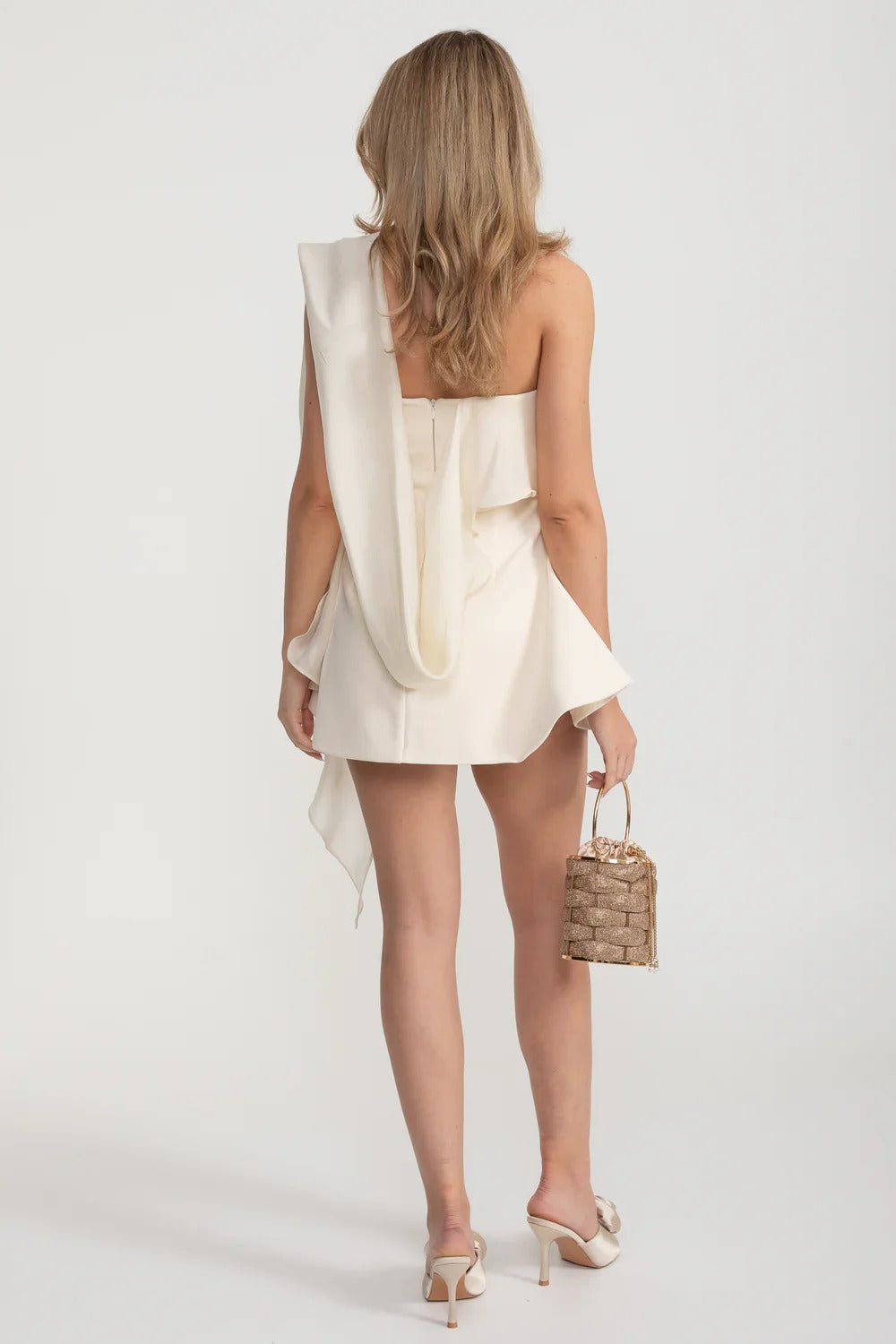 One-Shoulder Draped Satin Mini Dress - Ivoire