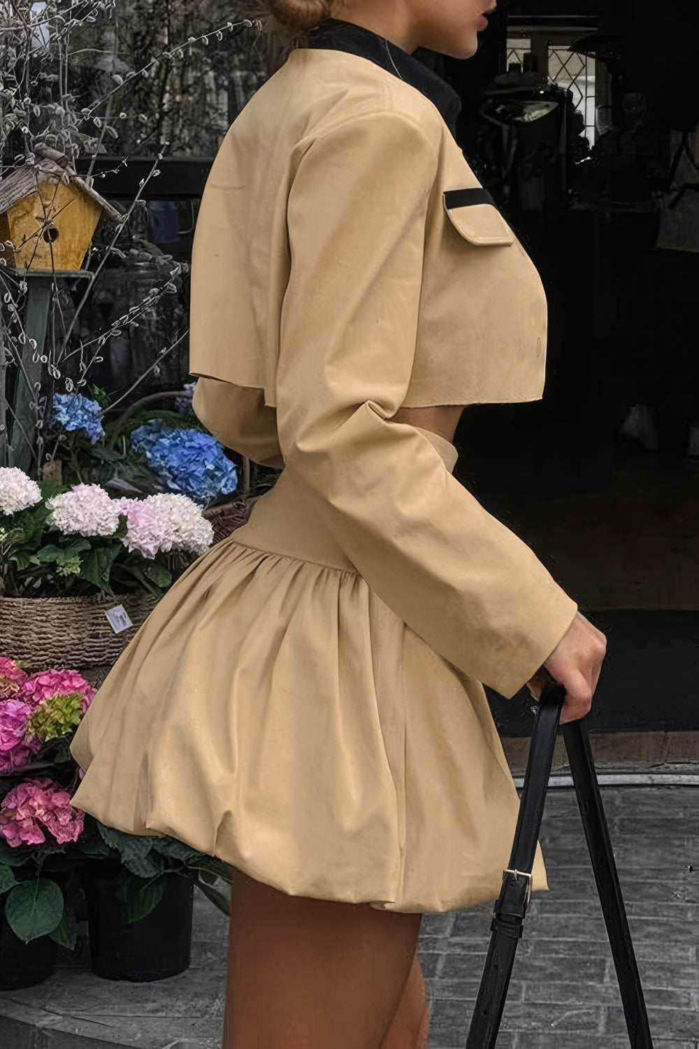 Cropped Jacket and Button-Front Skirt Co-Ord Set