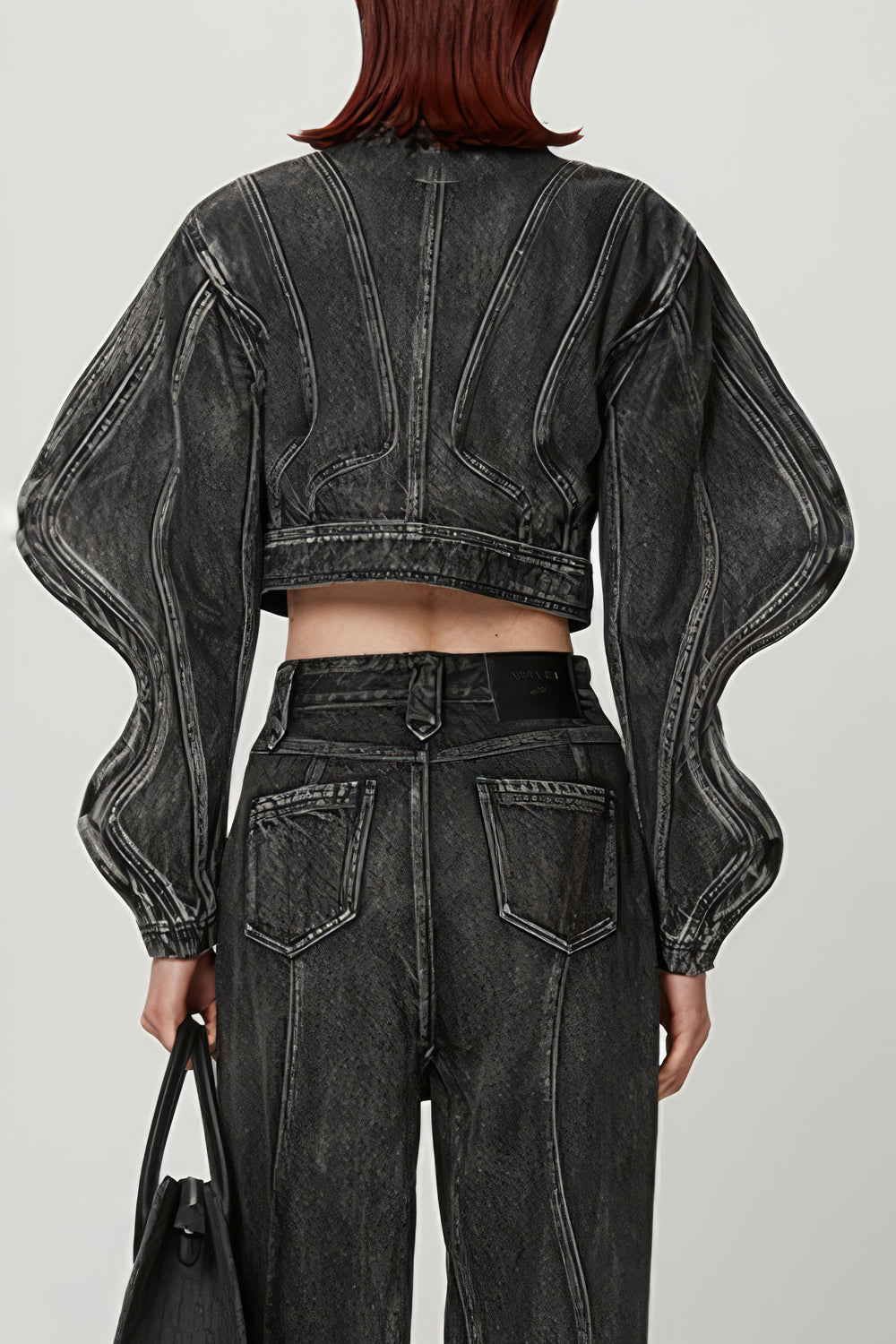 Cropped Denim Jacket with Structured Puff Sleeves