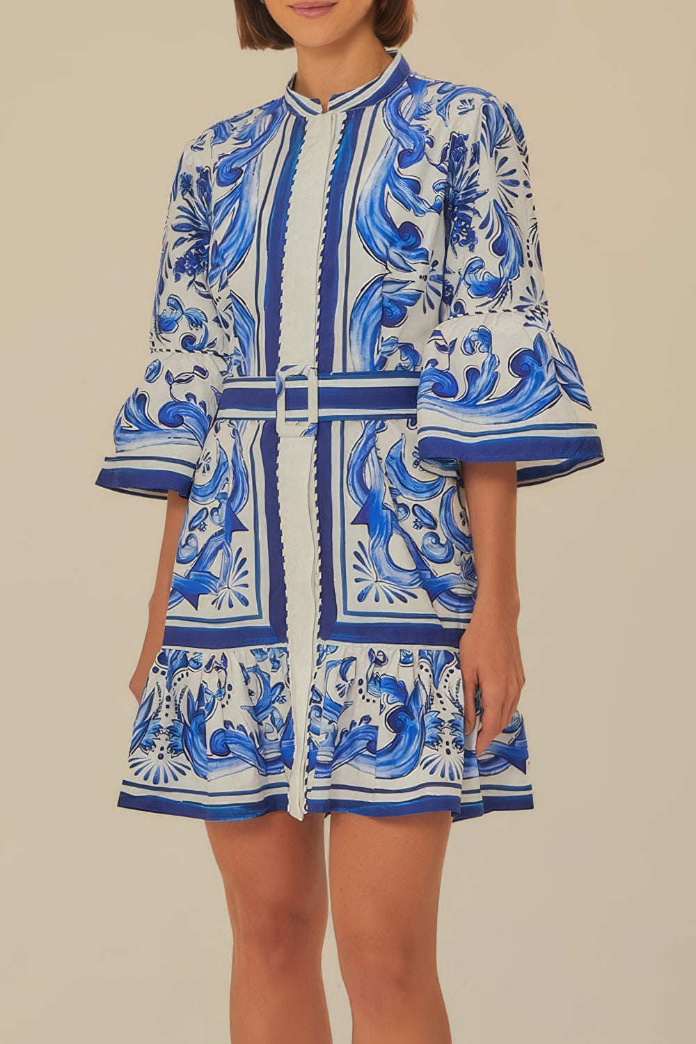 Patterned Mini Dress with Belt