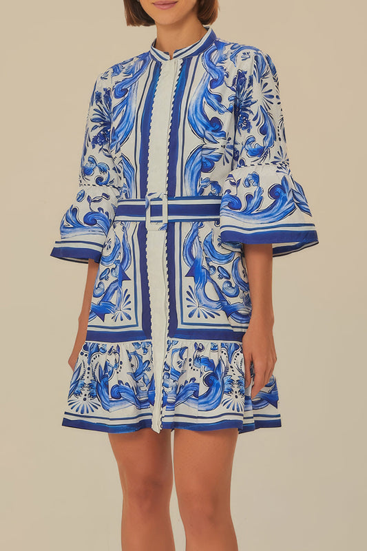 Patterned Mini Dress with Belt