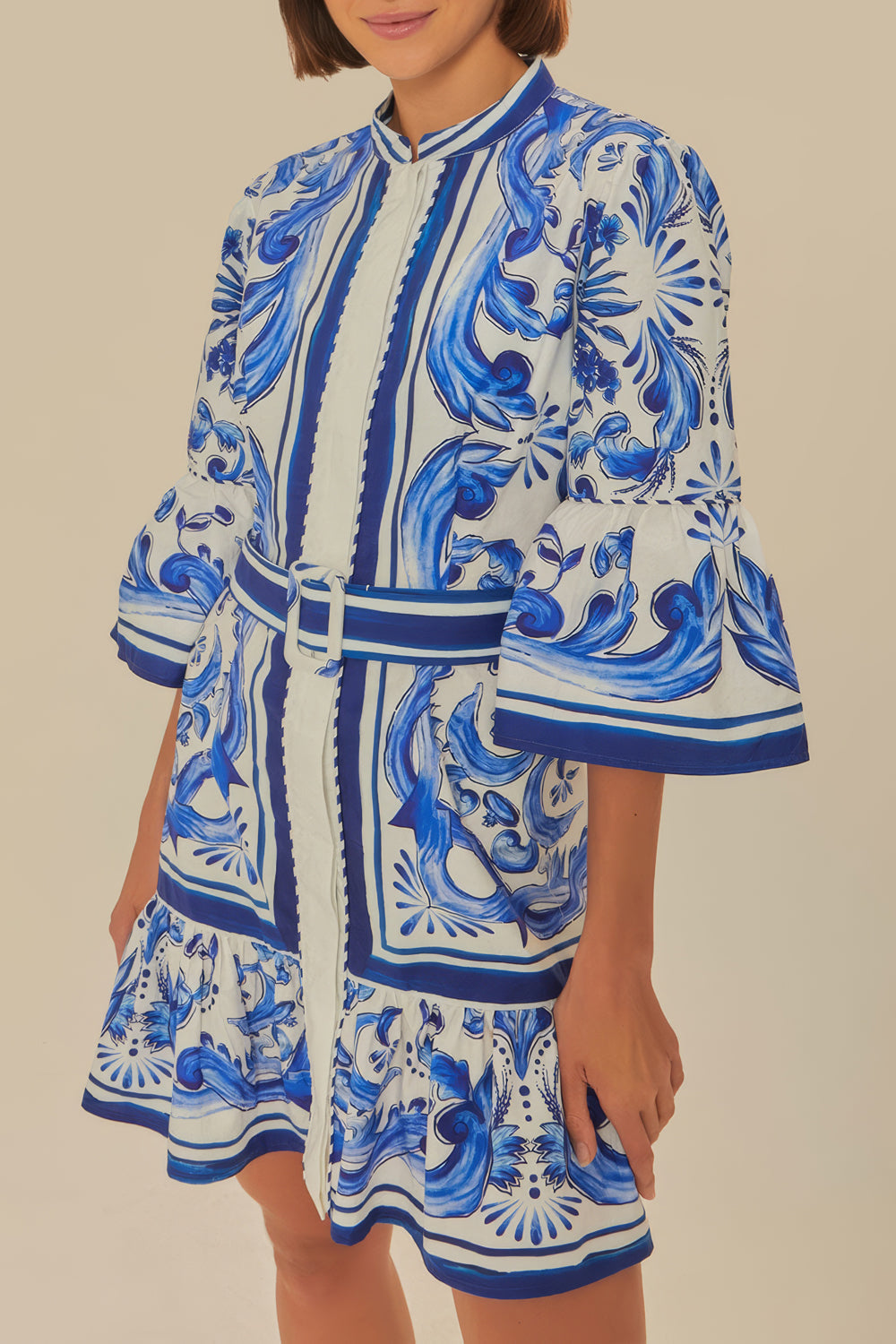 Patterned Mini Dress with Belt