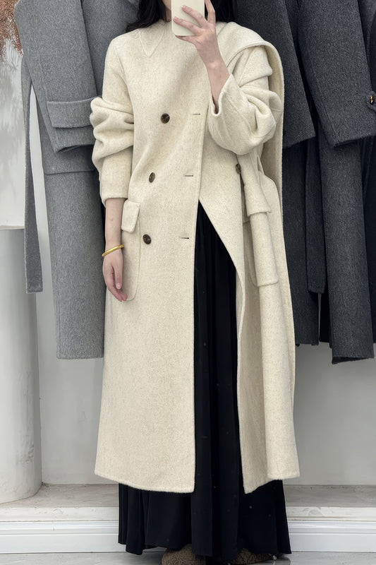 Wrap Double-Breasted Coat with Shawl Lapel