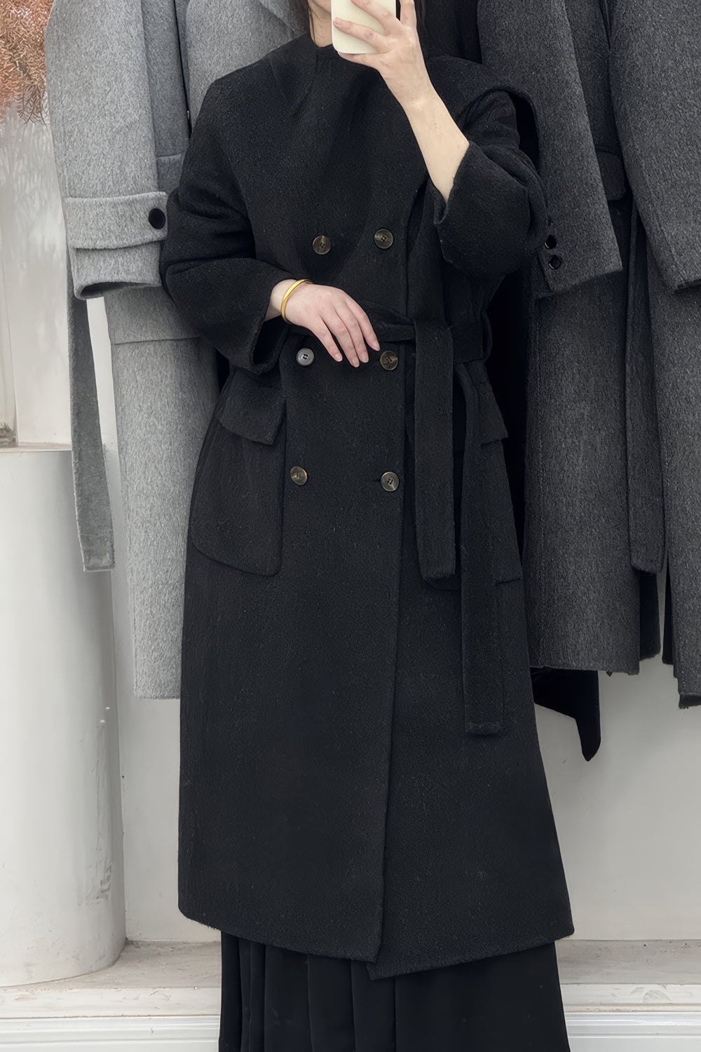 Wrap Double-Breasted Coat with Shawl Lapel