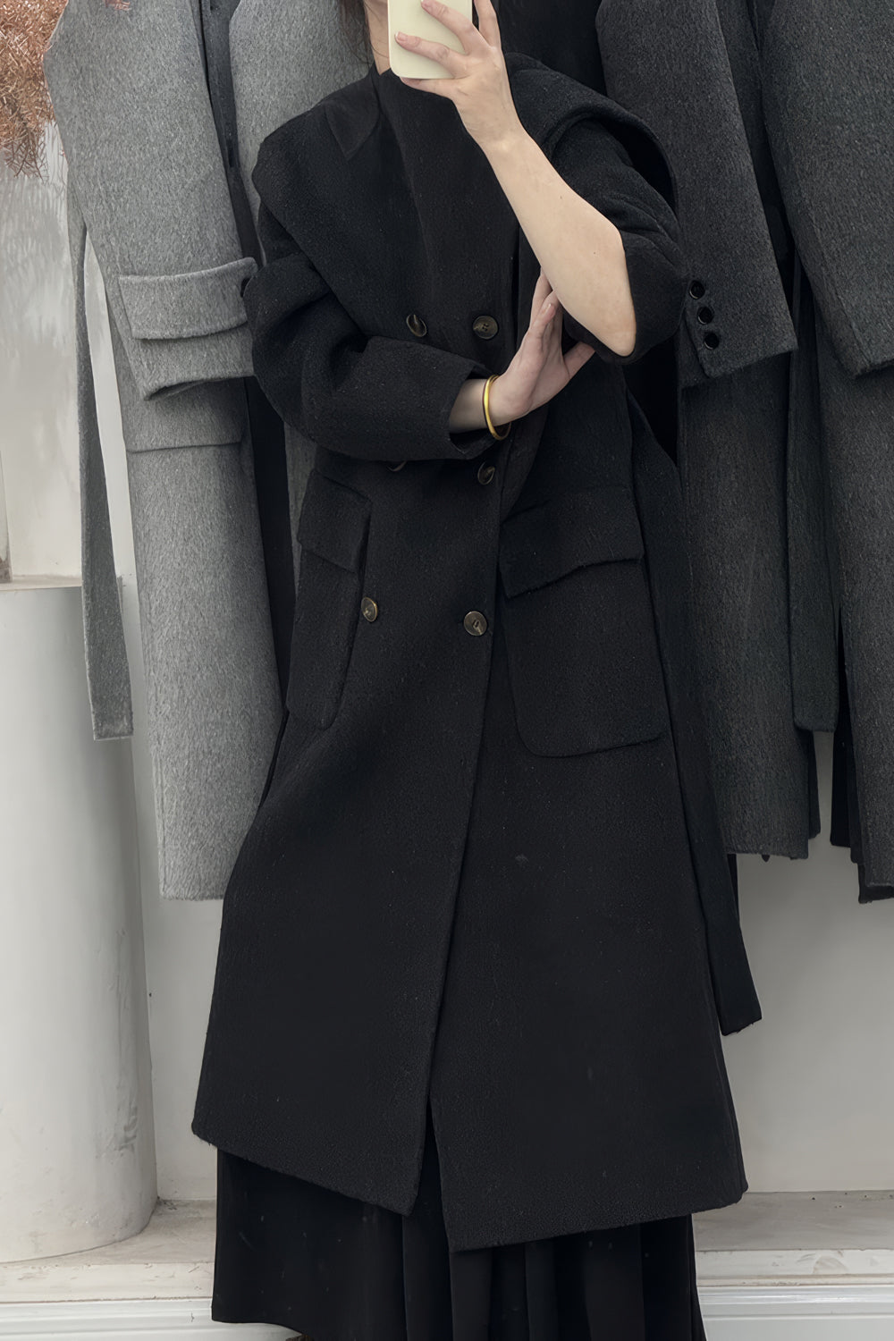 Wrap Double-Breasted Coat with Shawl Lapel