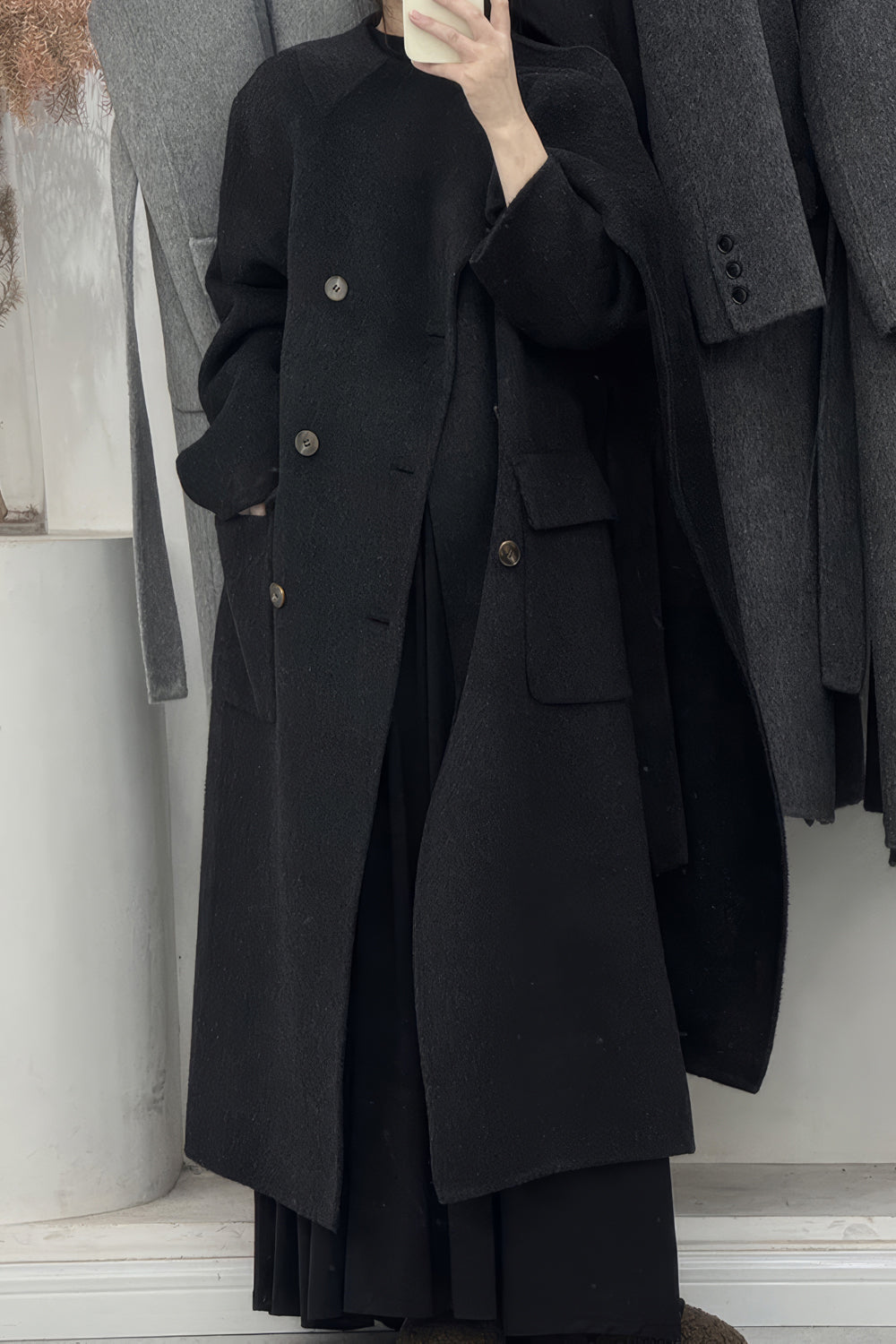 Wrap Double-Breasted Coat with Shawl Lapel