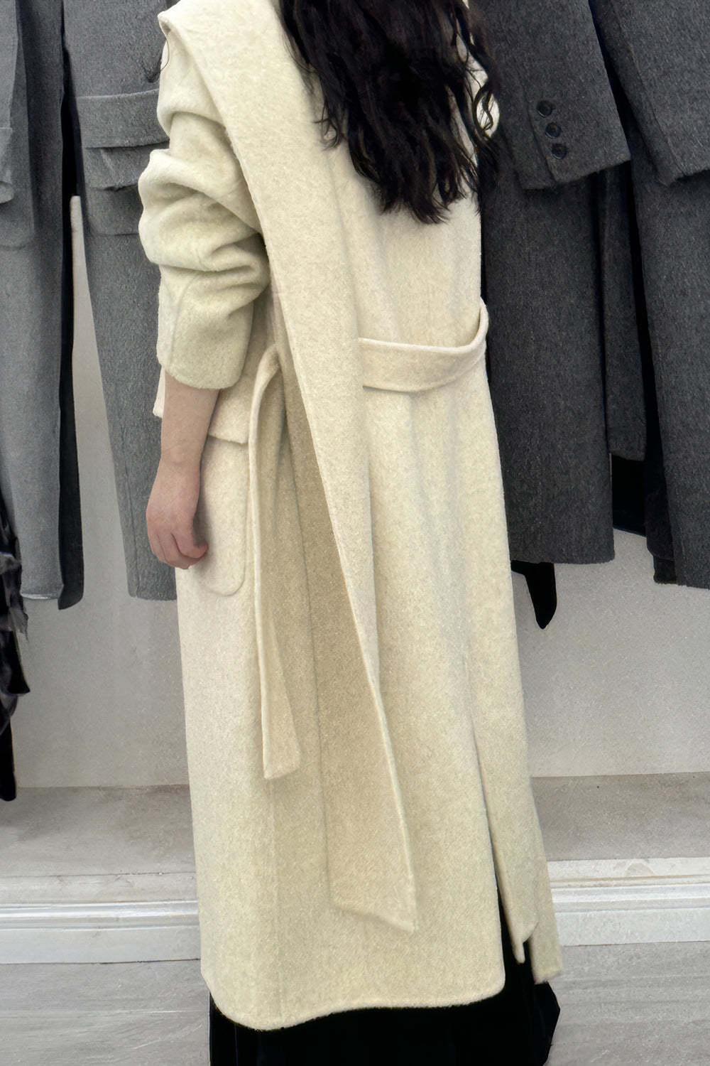 Wrap Double-Breasted Coat with Shawl Lapel