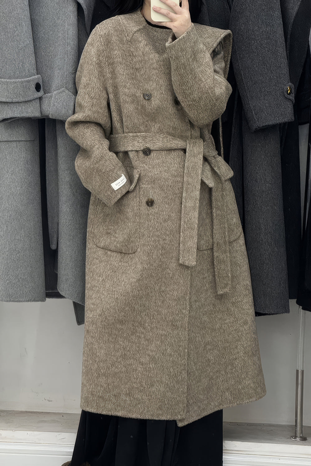 Wrap Double-Breasted Coat with Shawl Lapel
