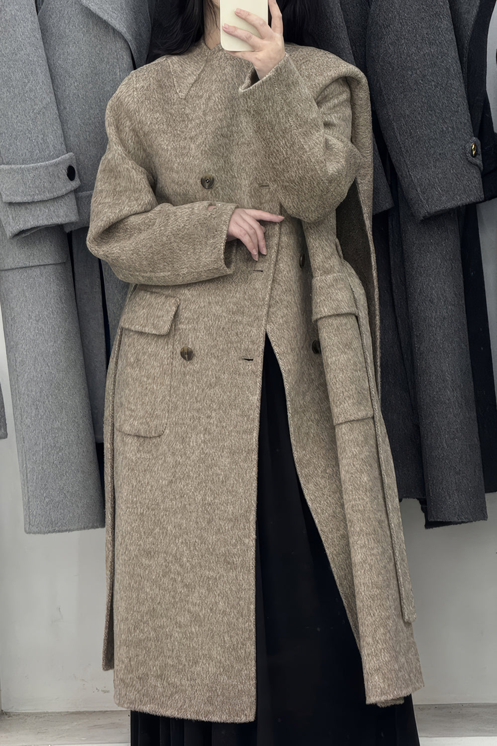 Wrap Double-Breasted Coat with Shawl Lapel