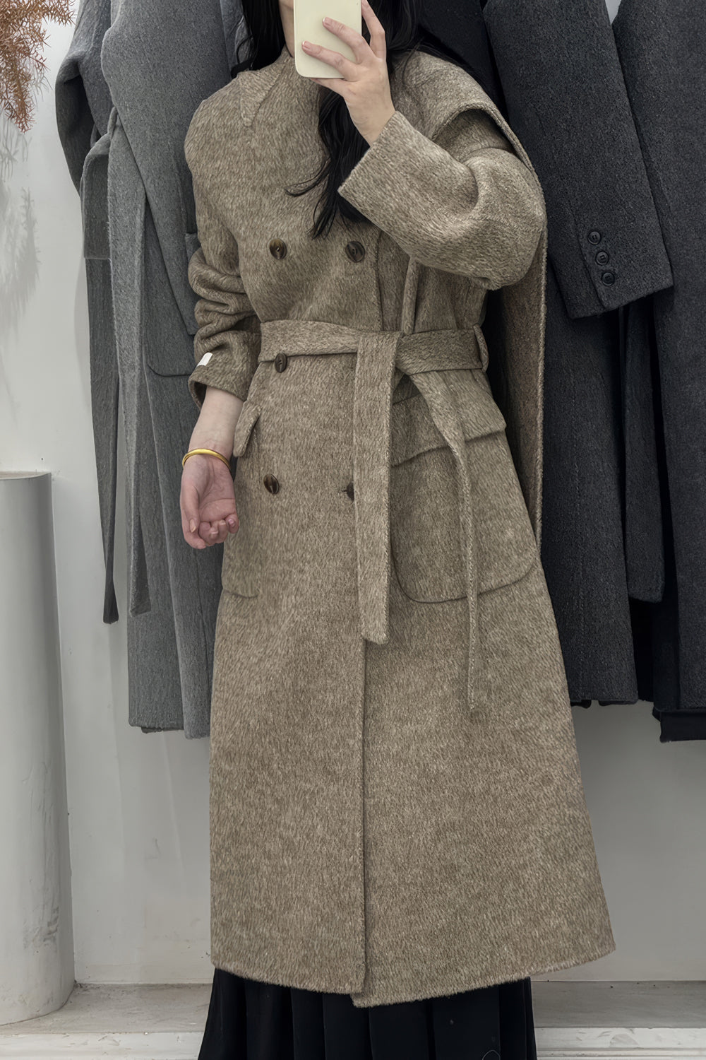 Wrap Double-Breasted Coat with Shawl Lapel