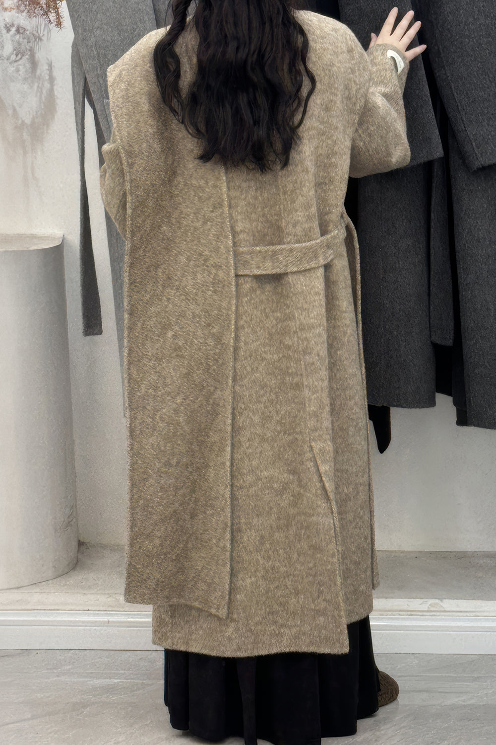 Wrap Double-Breasted Coat with Shawl Lapel