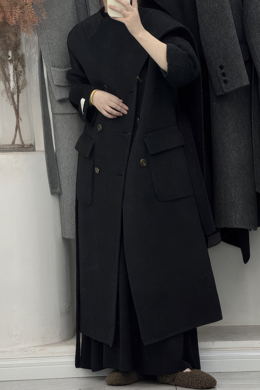 Wrap Double-Breasted Coat with Shawl Lapel