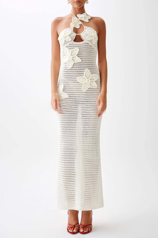 Floral Embellished Crochet Maxi Dress Cover-Up