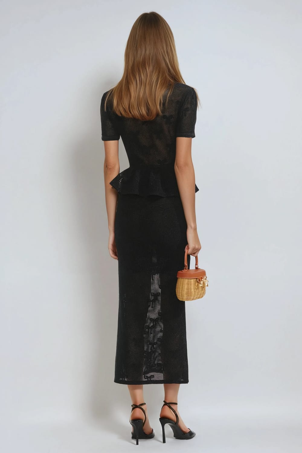 Short Sleeve Button Detail Midi Dress - Black